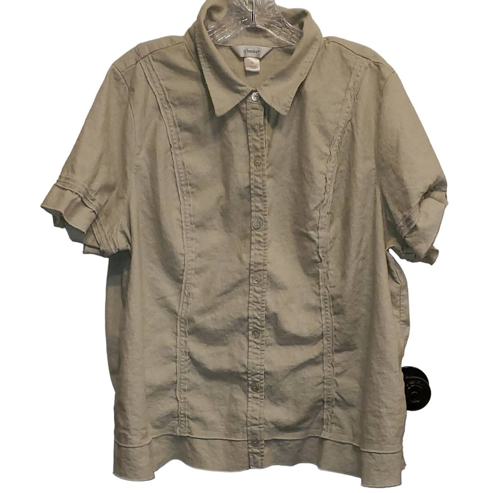 Cj Banks Women's Tan Linen Short Sleeve Button Down Springtime Shirt Plus 2X